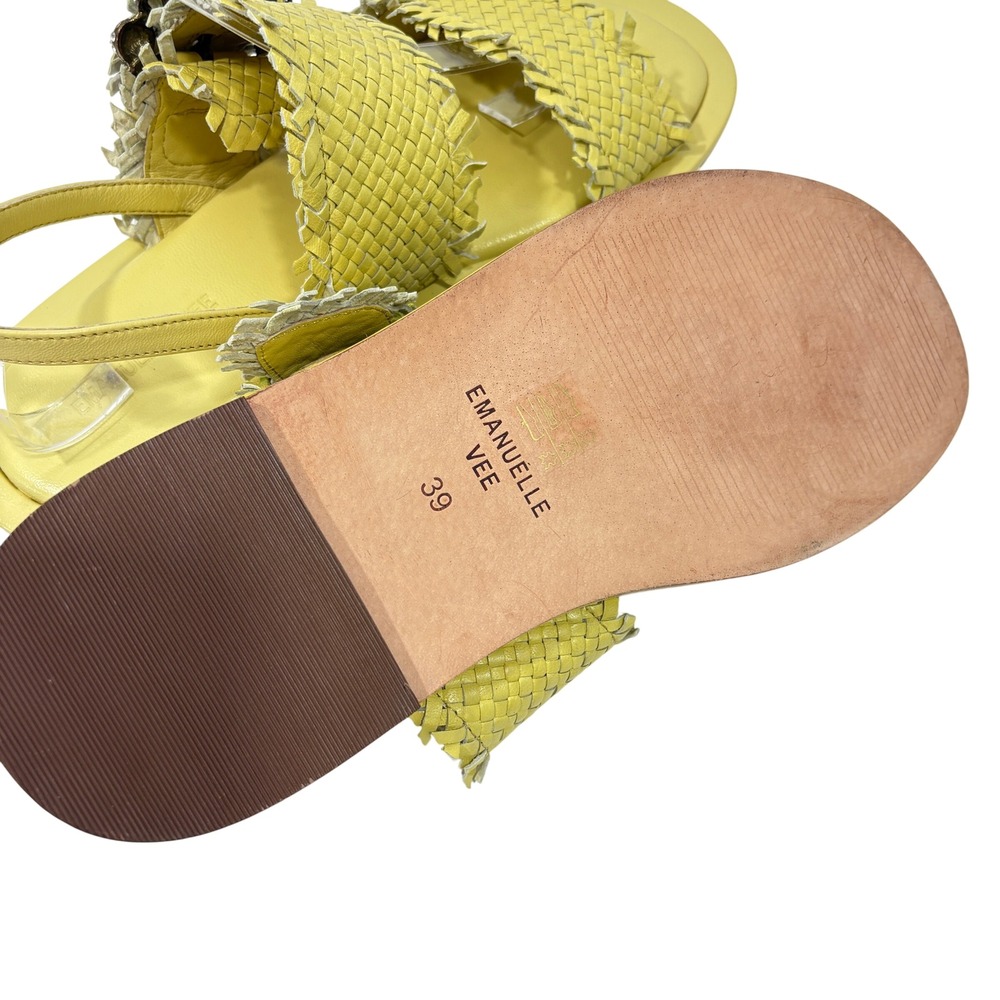 Emanuelle Vee Vanessa Yellow Woven Leather Rhinestone Buckle Sandals Size 39 - Picture 4 of 9